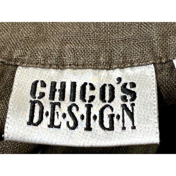 Chicos Design Vintage Linen Pants Olive Green Straight Leg High Waisted Womens - Picture 3 of 9